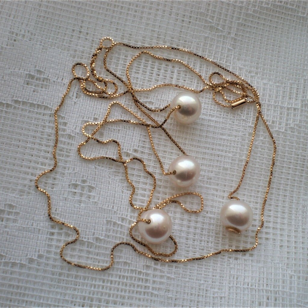 Designer 18k 750 Yellow Gold Sea Pearl Super Long Lariat Box Link Necklace Chain